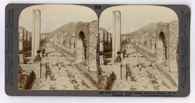 Old wheel tracks on the Stabian Street, Pompeii, from The Underwood Travel Library, 1895 by Italian Photographer